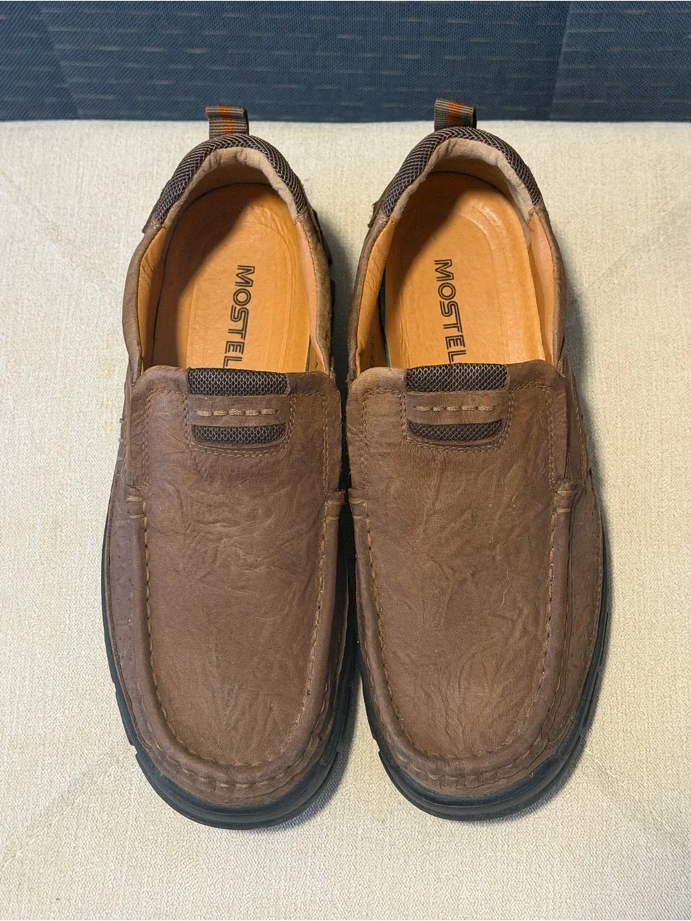 Mostelo Men's Leather Slip-On Loafers with Rugged Outsole